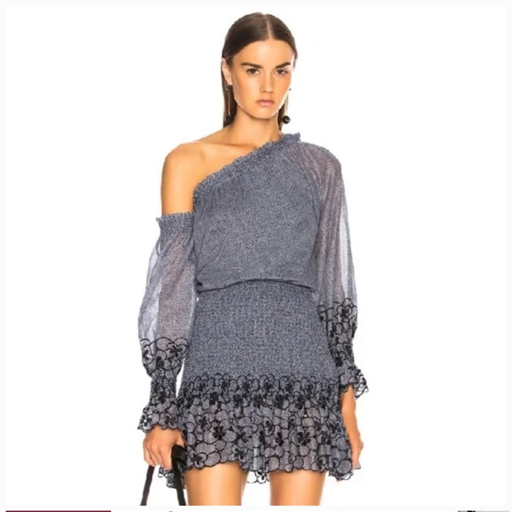 Alexis One-Shoulder Navy Lace Mini Dress